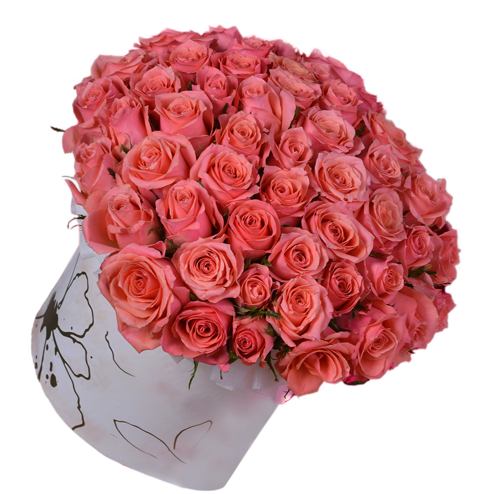 Букет из 51 коралловой розы в коробке на День матери