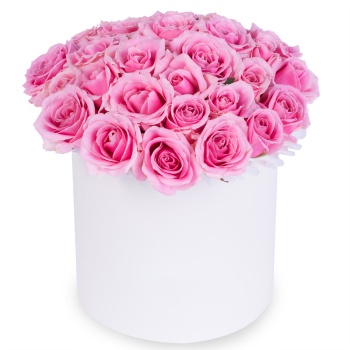 25 розовых роз premium в кремовой шляпной коробке