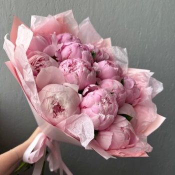 Букет из 15 нежно-розовых пионов