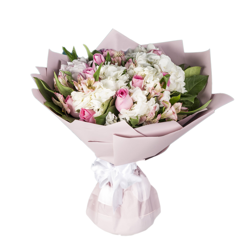 Букет из роз, пионов, гортензий и альстромерии
