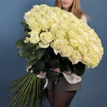 101 белая роза Premium 80 см.