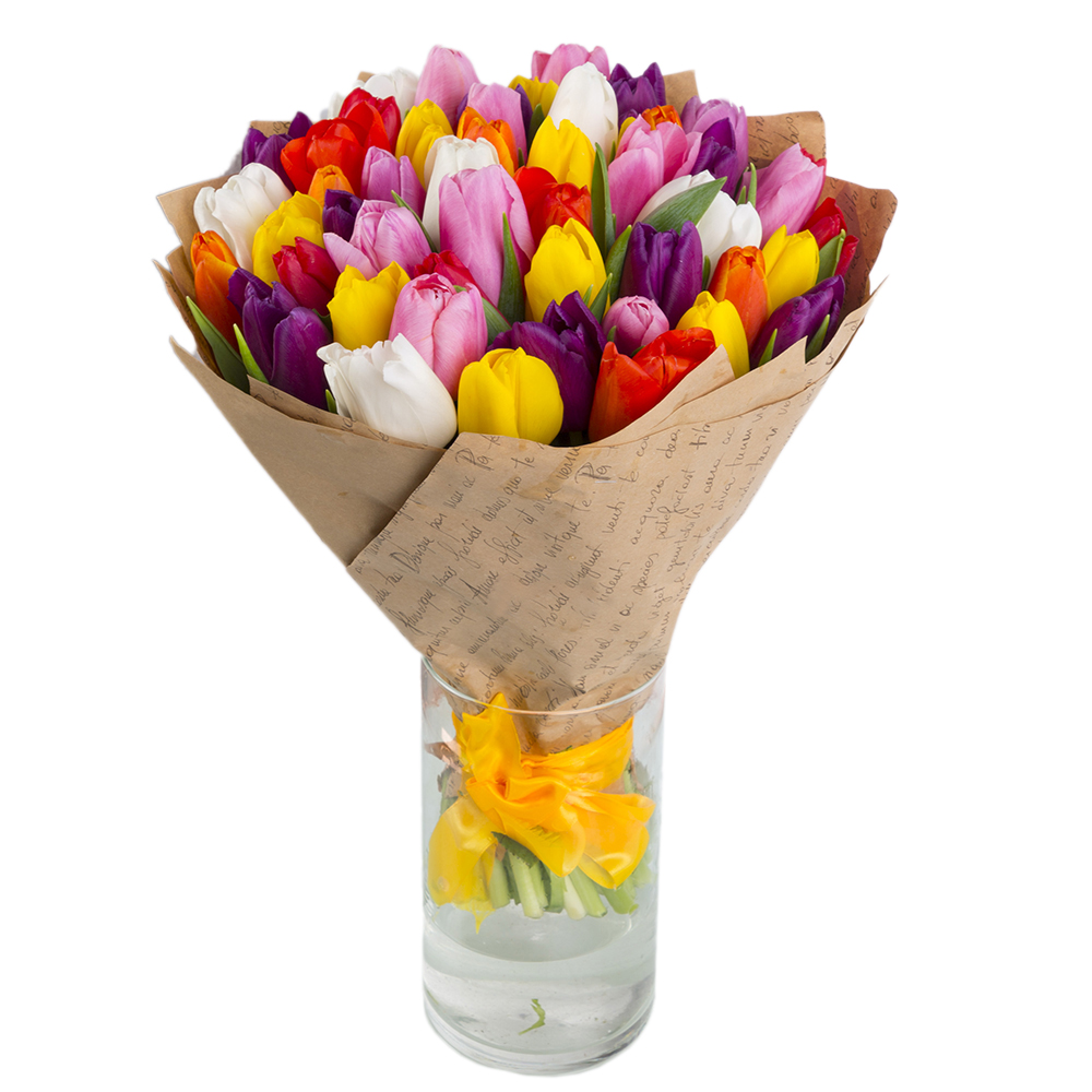 51 разноцветный тюльпан в крафте
