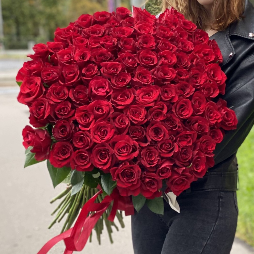 101 красная роза Эквадор 80 см.