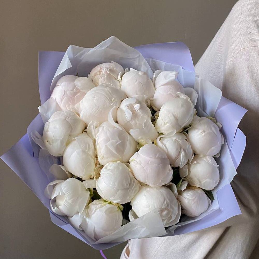 Букет из 21 белого пиона