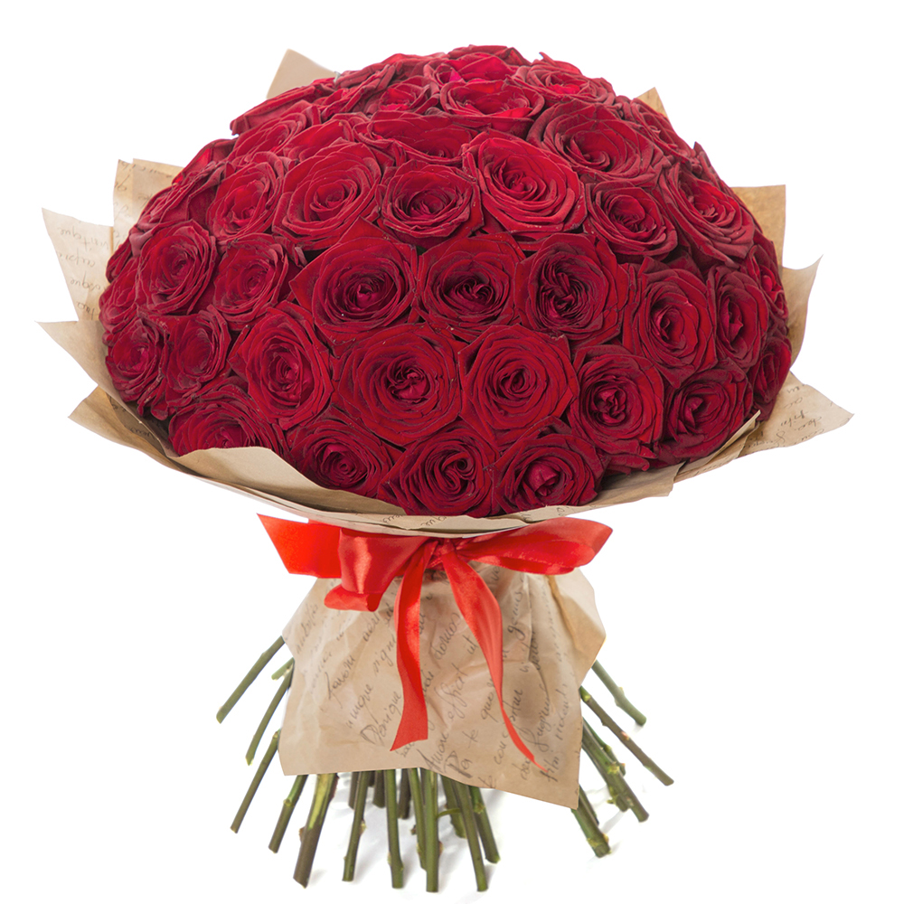 Букет из 51 красной розы 40 см в крафте