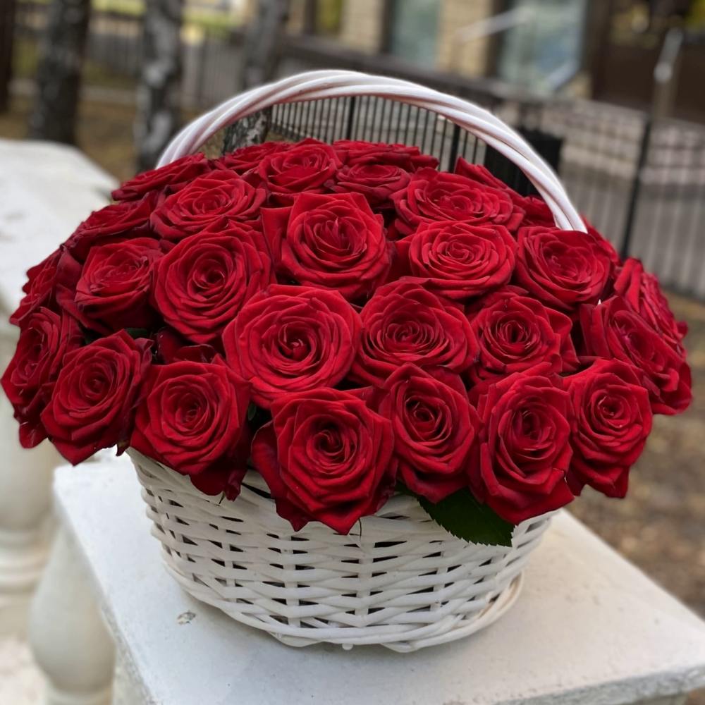 51 красная роза в корзине