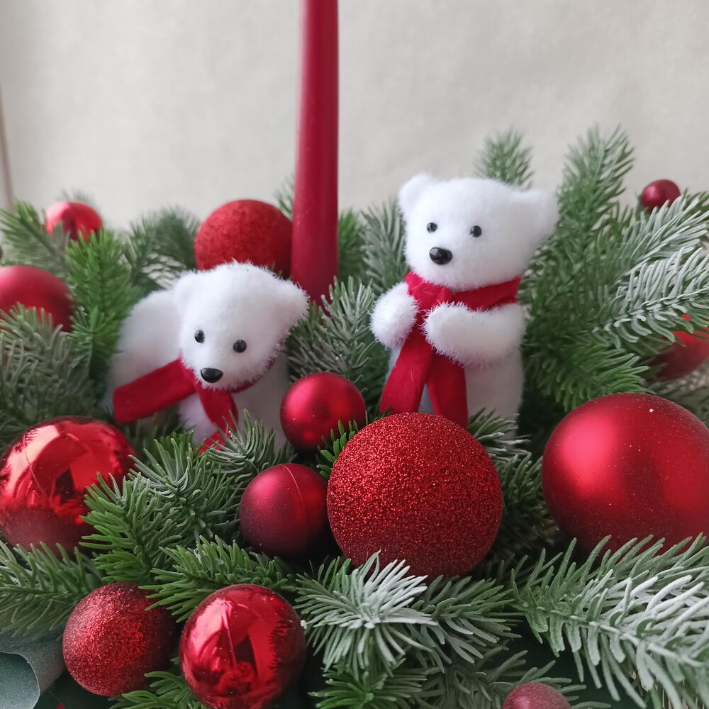 Новогодняя композиция со свечей в бархатной коробочке