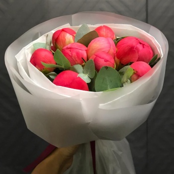 Букет из 9 коралловых пионов