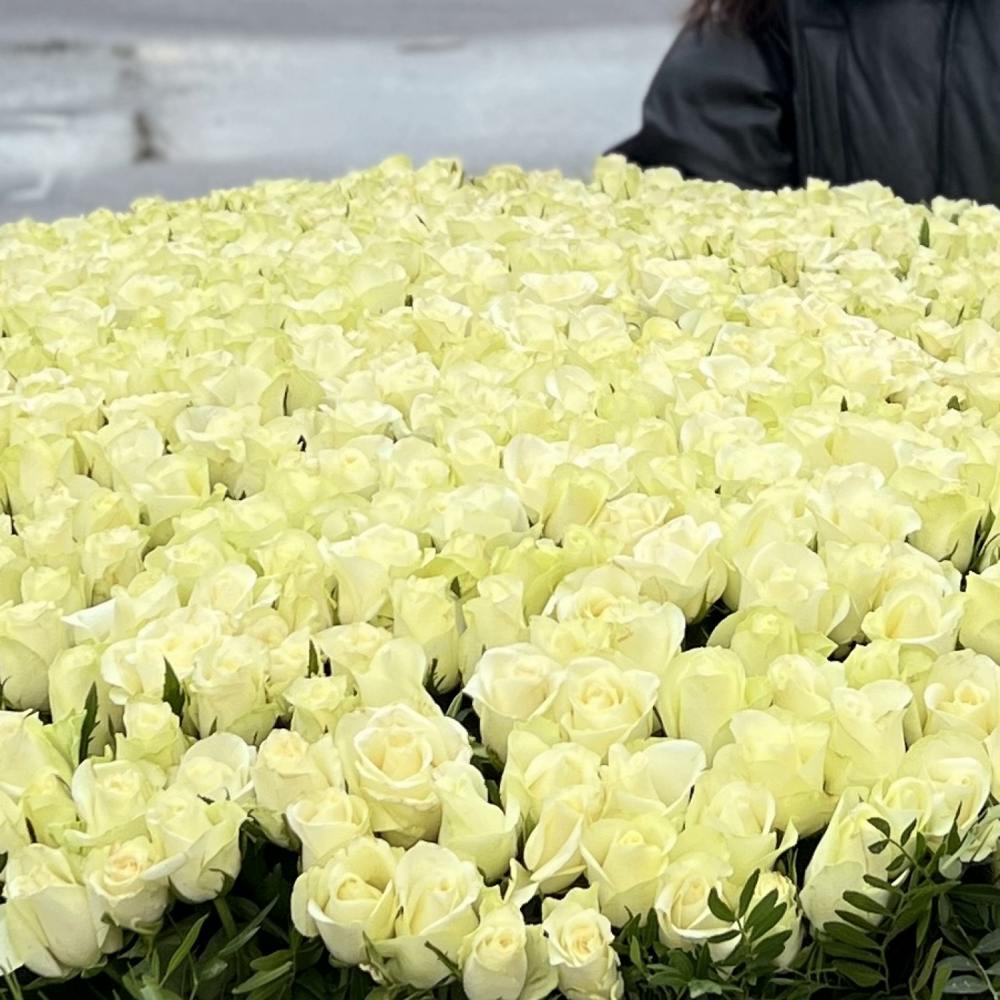 1001 белая роза в корзине