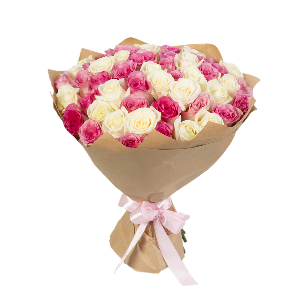 Букет из 51 розовой и белой розы
