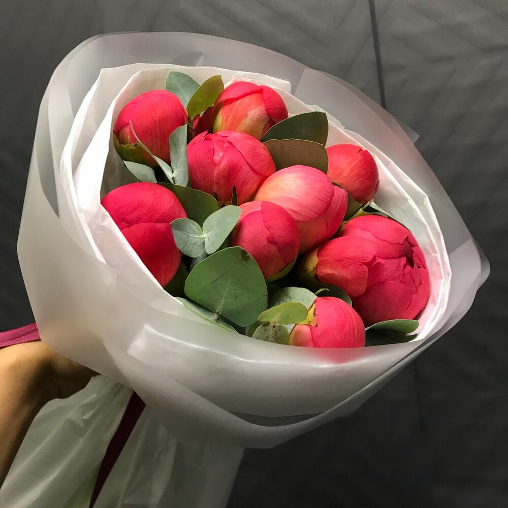 Букет из 9 коралловых пионов