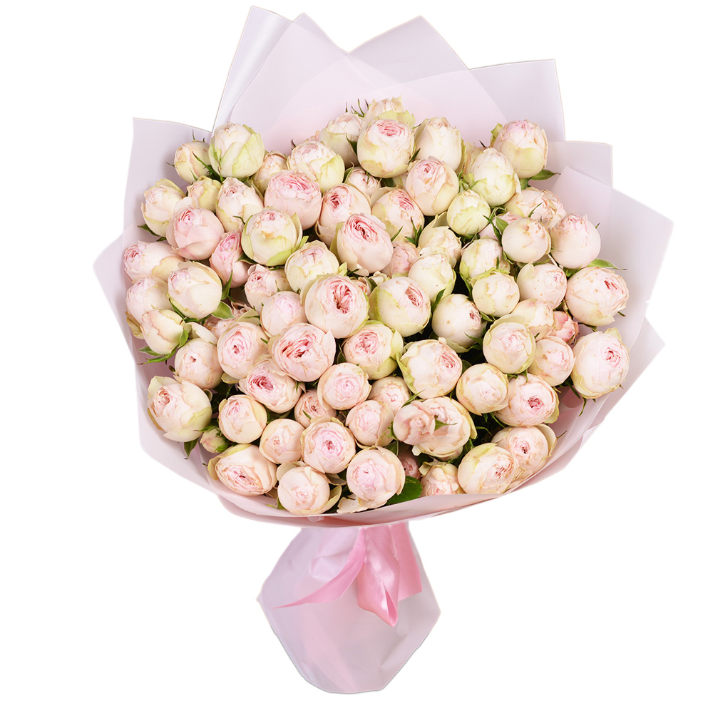 19 розовых пионовидных роз