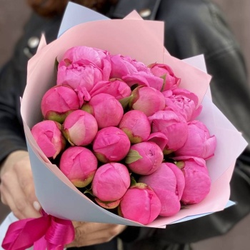 Букет из 21 розового пиона