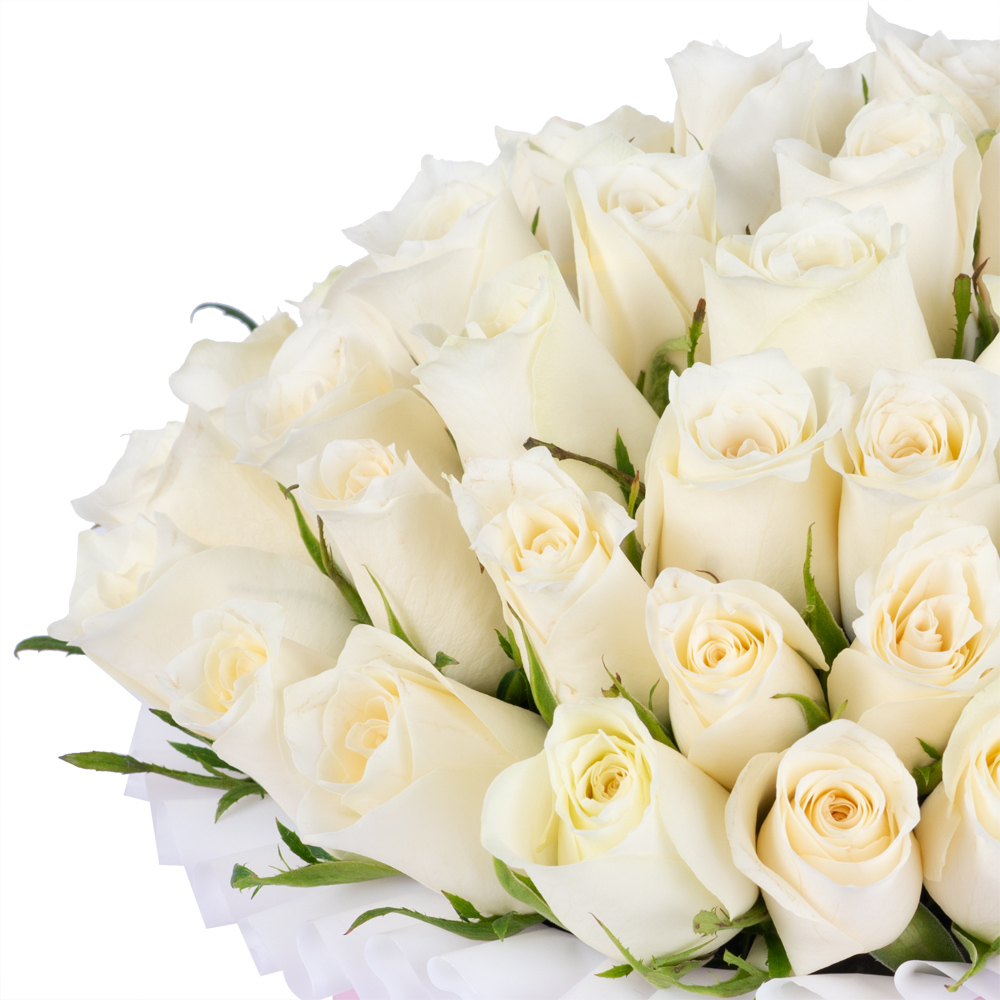 51 белая роза в розовой шляпной коробке