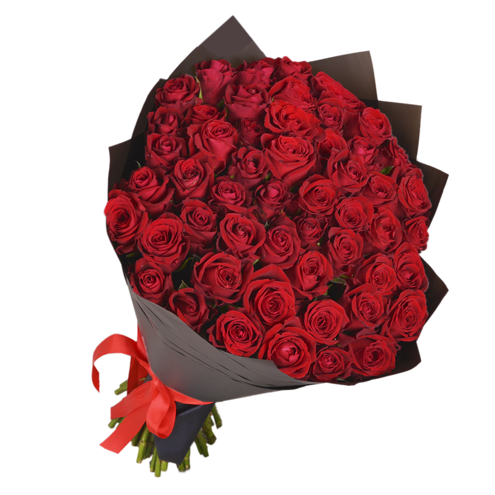 51 красная роза в пленке 40 см.