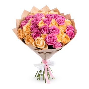 35 разноцветных роз 60 см