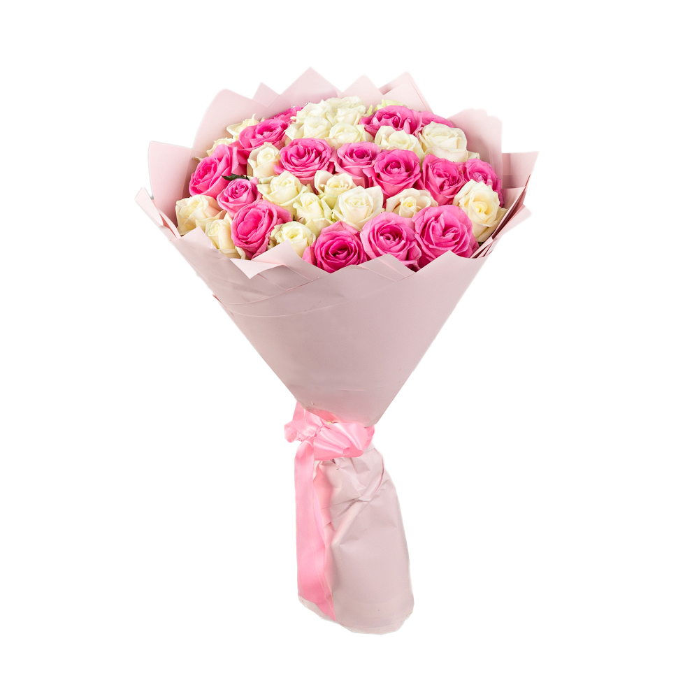 35 разноцветных роз 50 см