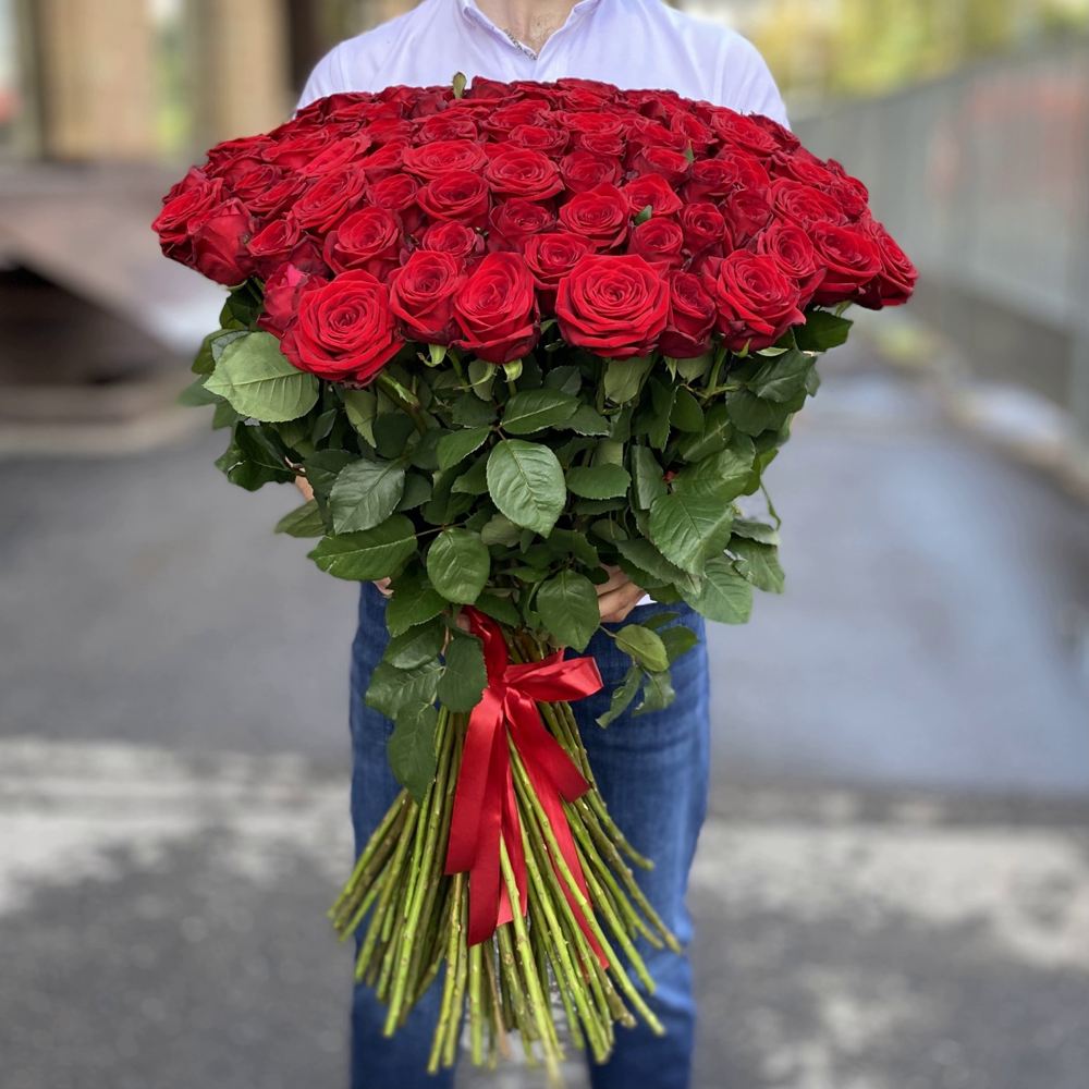 101 красная роза Эквадор 90 см.