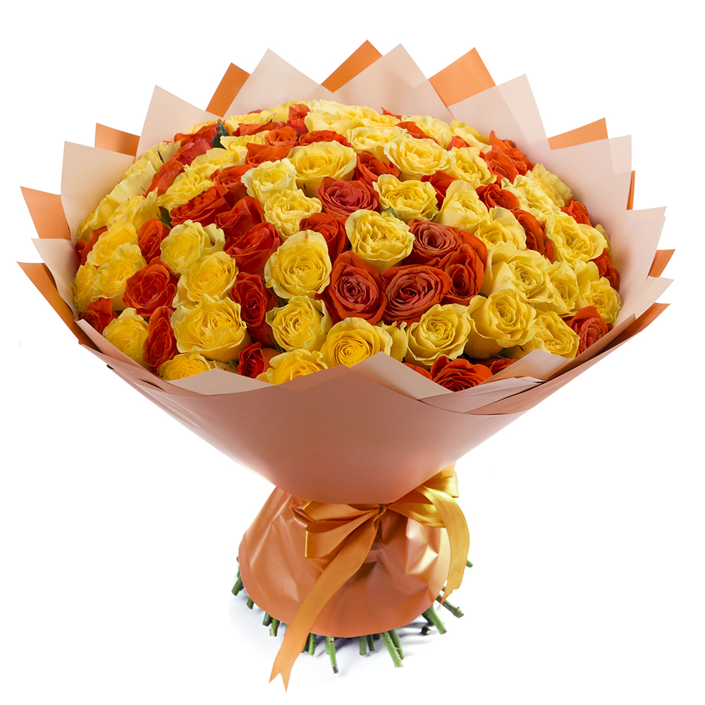 Букет из 101 желтой и оранжевой розы