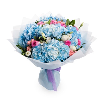 Букет из гортензий, роз и тюльпанов