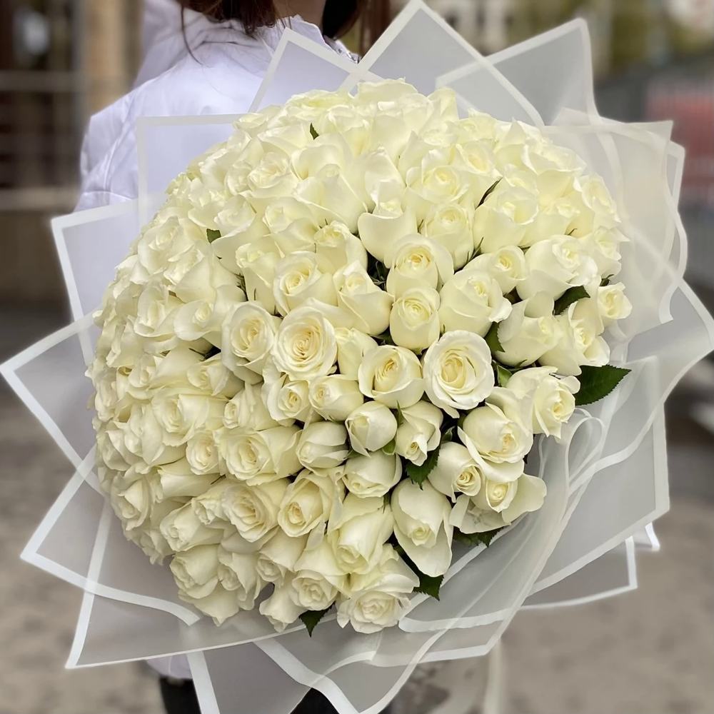 Букет из 101 белой розы 50 см