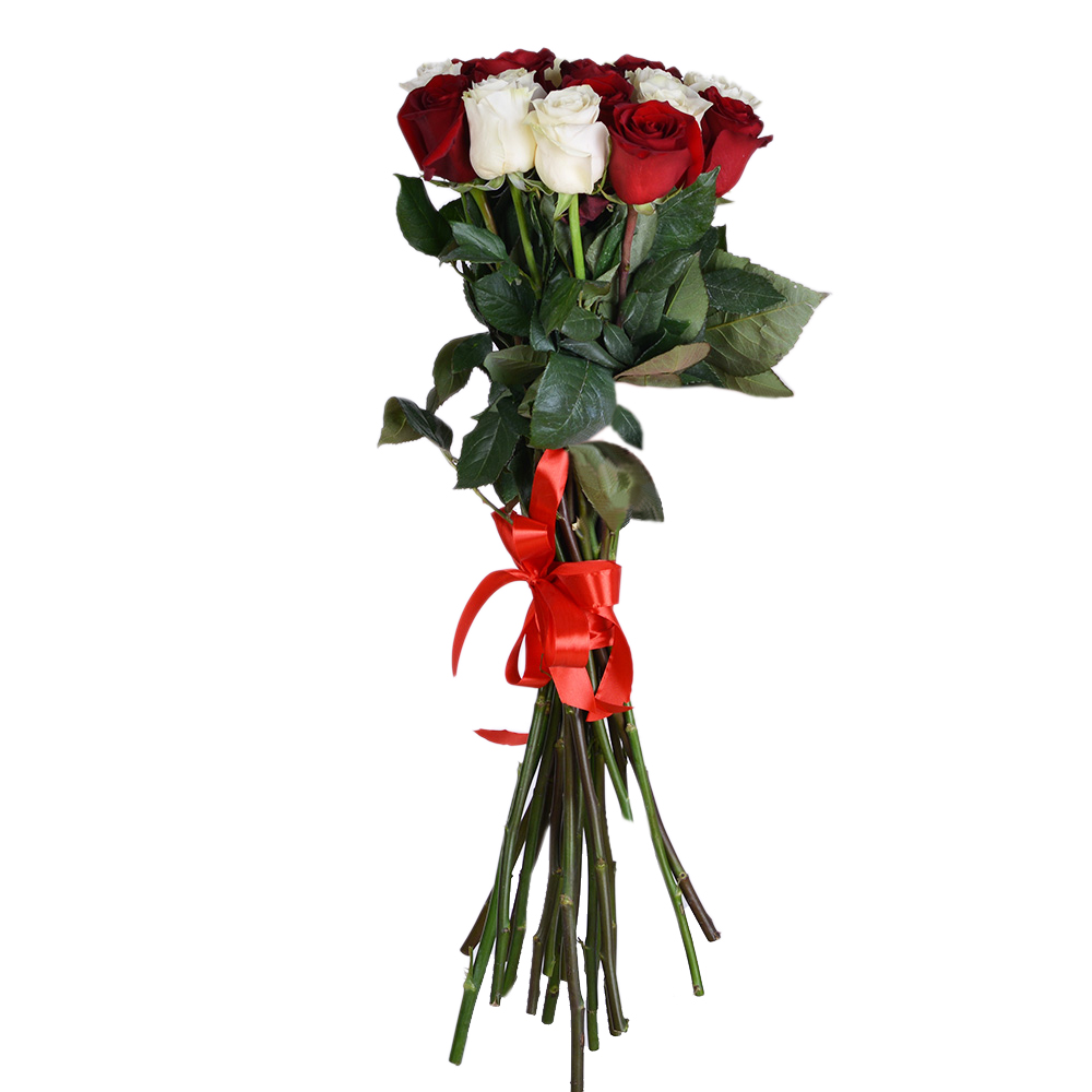 19 разноцветных роз Эквадор 70 см