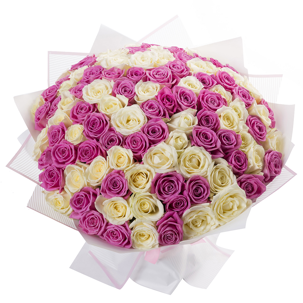 Букет из 101 разноцветной розы premium 70 см