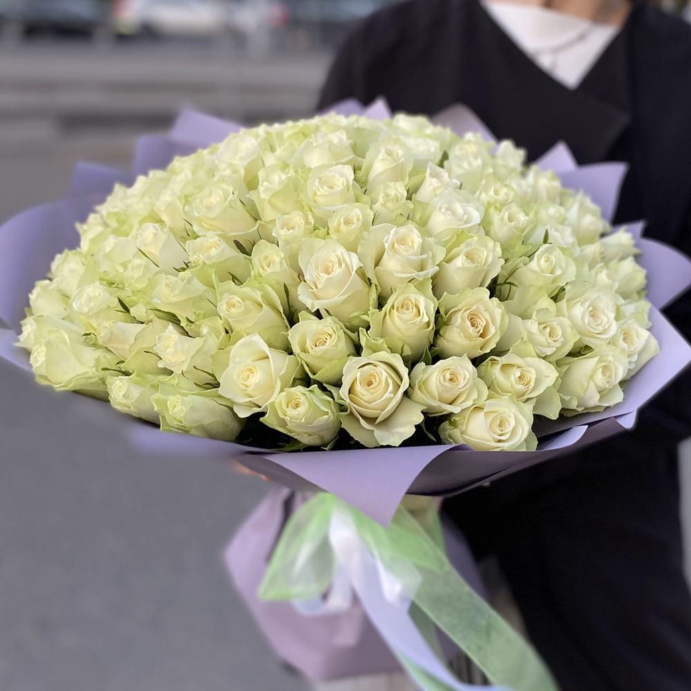 Акция! 101 белая роза 40 см